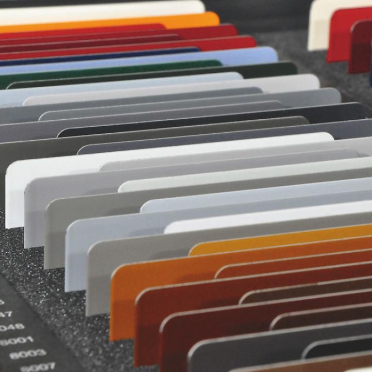 Close-up of ROMA colour collection in the form of wooden boards