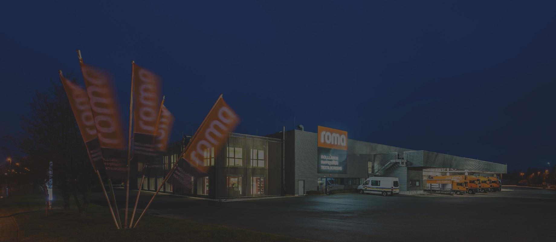 ROMA Location Rostock with interior lighting at night