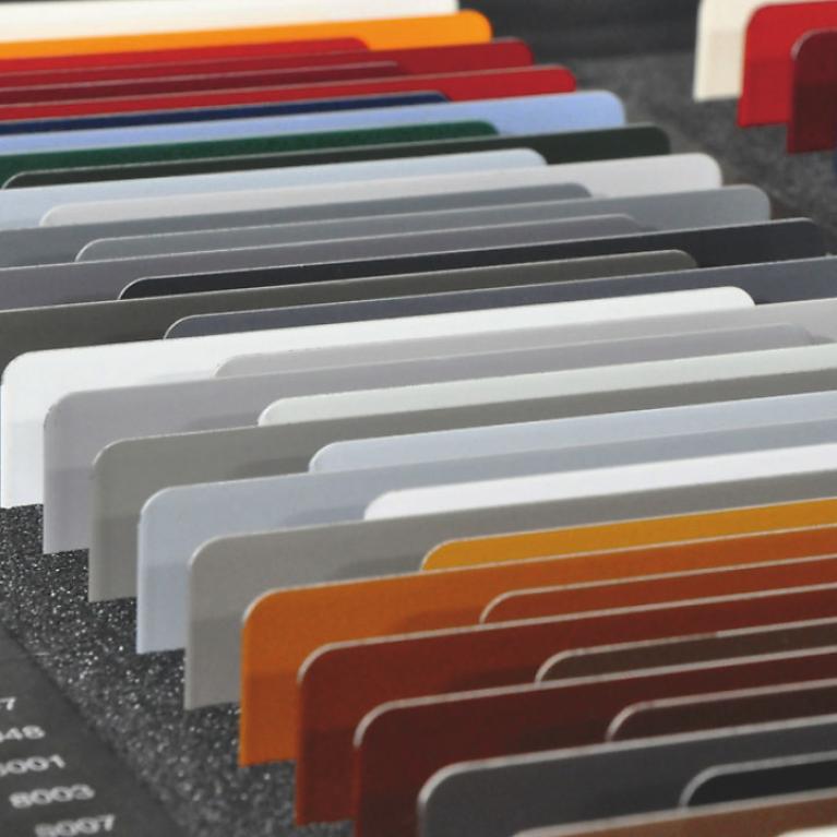 Close-up of the ROMA colour collection in the form of wooden boards