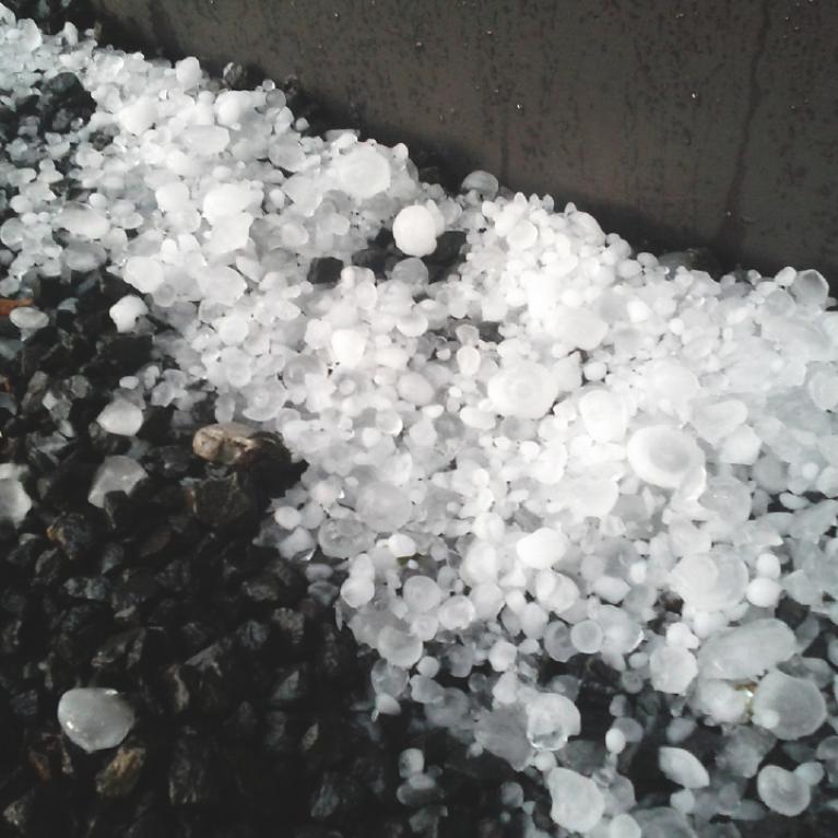A bunch of larger hailstones