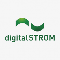 Lettering digitalSTROM above broken wave in green