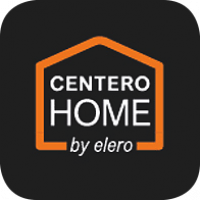 Elero Centero Home App Icon Lettering Elero white in house icon orange, background black